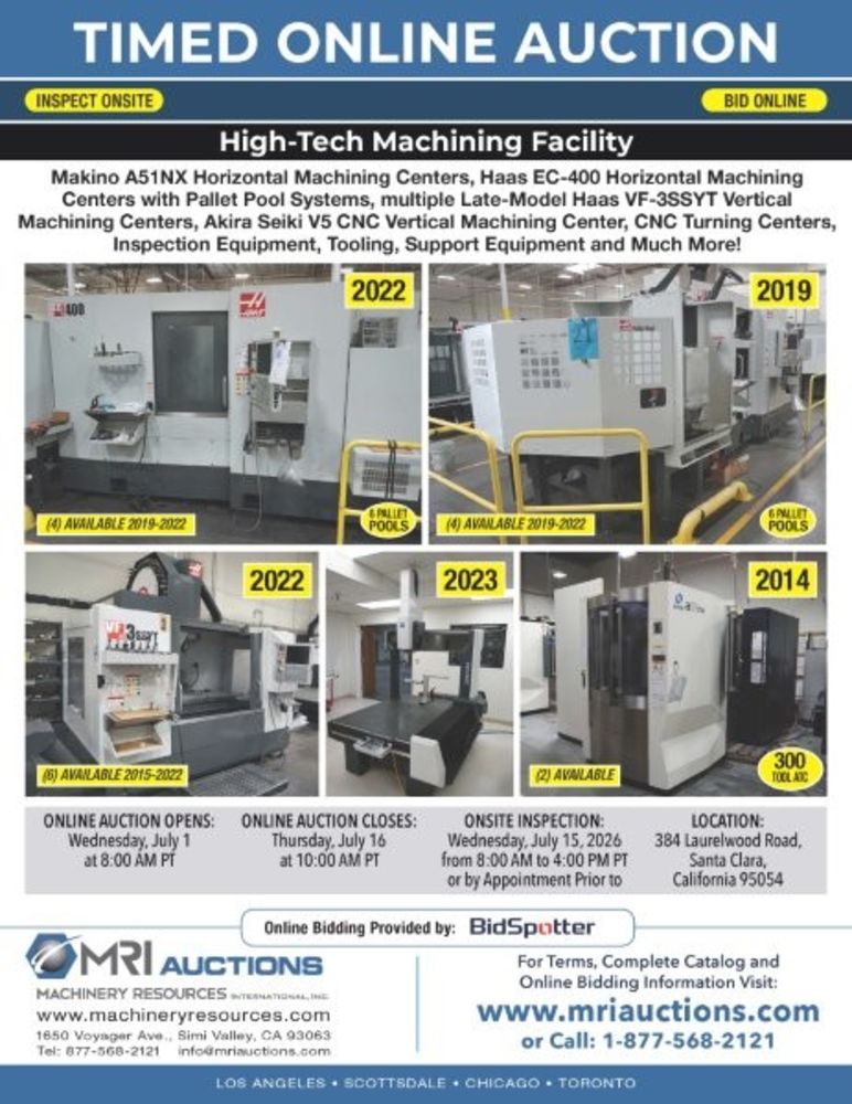 LATE-MODEL, HIGH-TECH CNC PRECISION SHOP SALE