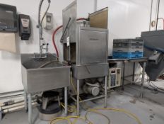 HOBART AM-14 HOT WATER/ CHEMICAL SANITIZING WASHER, S/N 12-085-724RE, 230V, 3 PH, 60 HZ, 23.9 A,