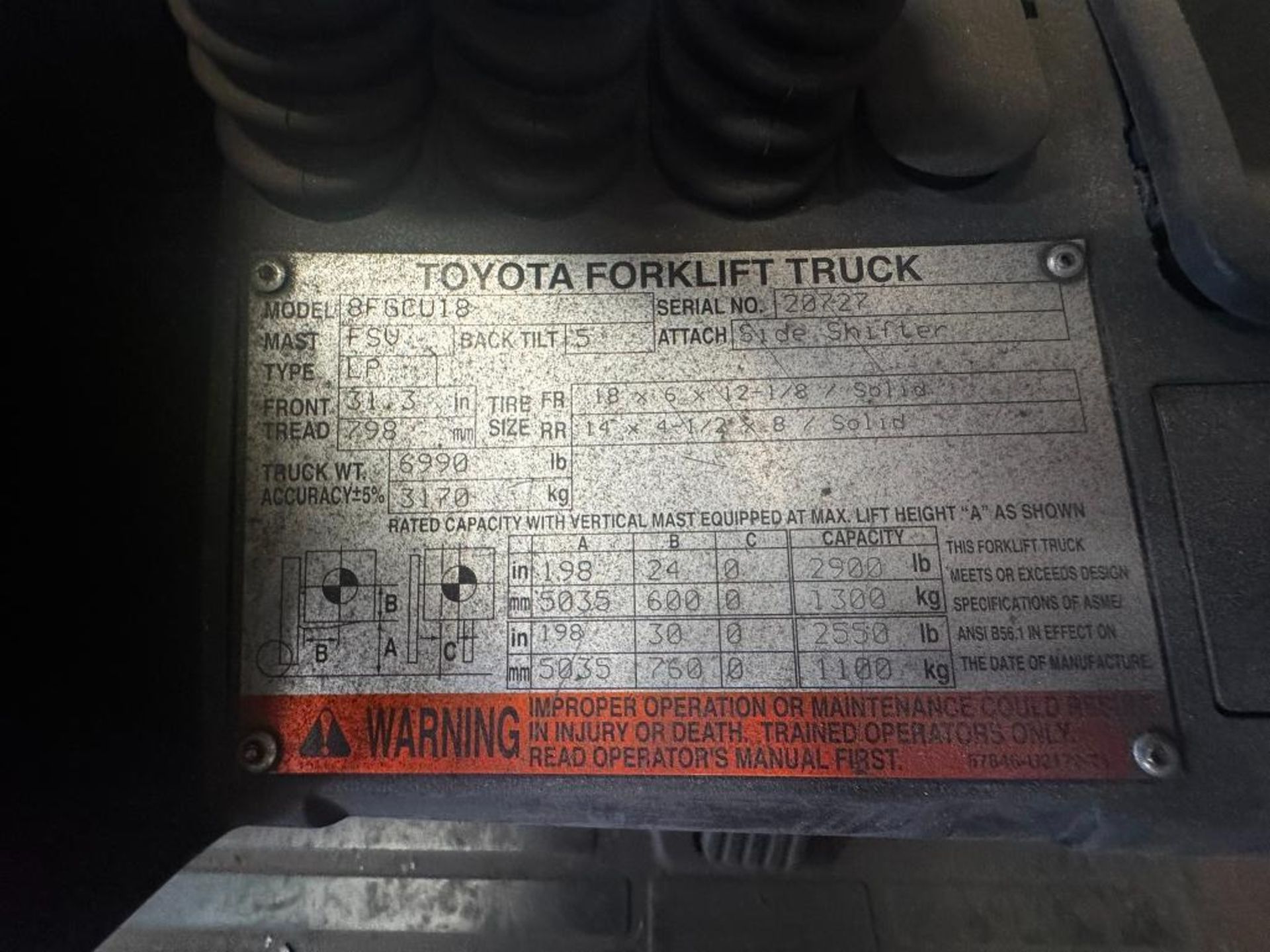 Toyota 3000 Lb Forklift Lp, Sideshift, 198 