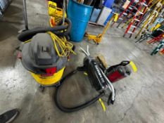 (1) Rubbermaid Shop Vac, (1) Sanitaire Backpack Vacuum, (1) Sanitaire Vacuum