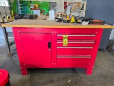 Red, Right & Ready (TB) 4-Drawer/Side Cabinet Wood Top Work Bench