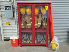 Firefighter equipment cabinet, includes: 4 full firefighting suits with helmet, jacket, gloves, pan