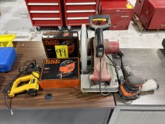 Lot of assorted power tools: 1 CHICAGO ELECTRIC cut-off saw; 1 DEWALT orbital sander; 2 DREMEL rota