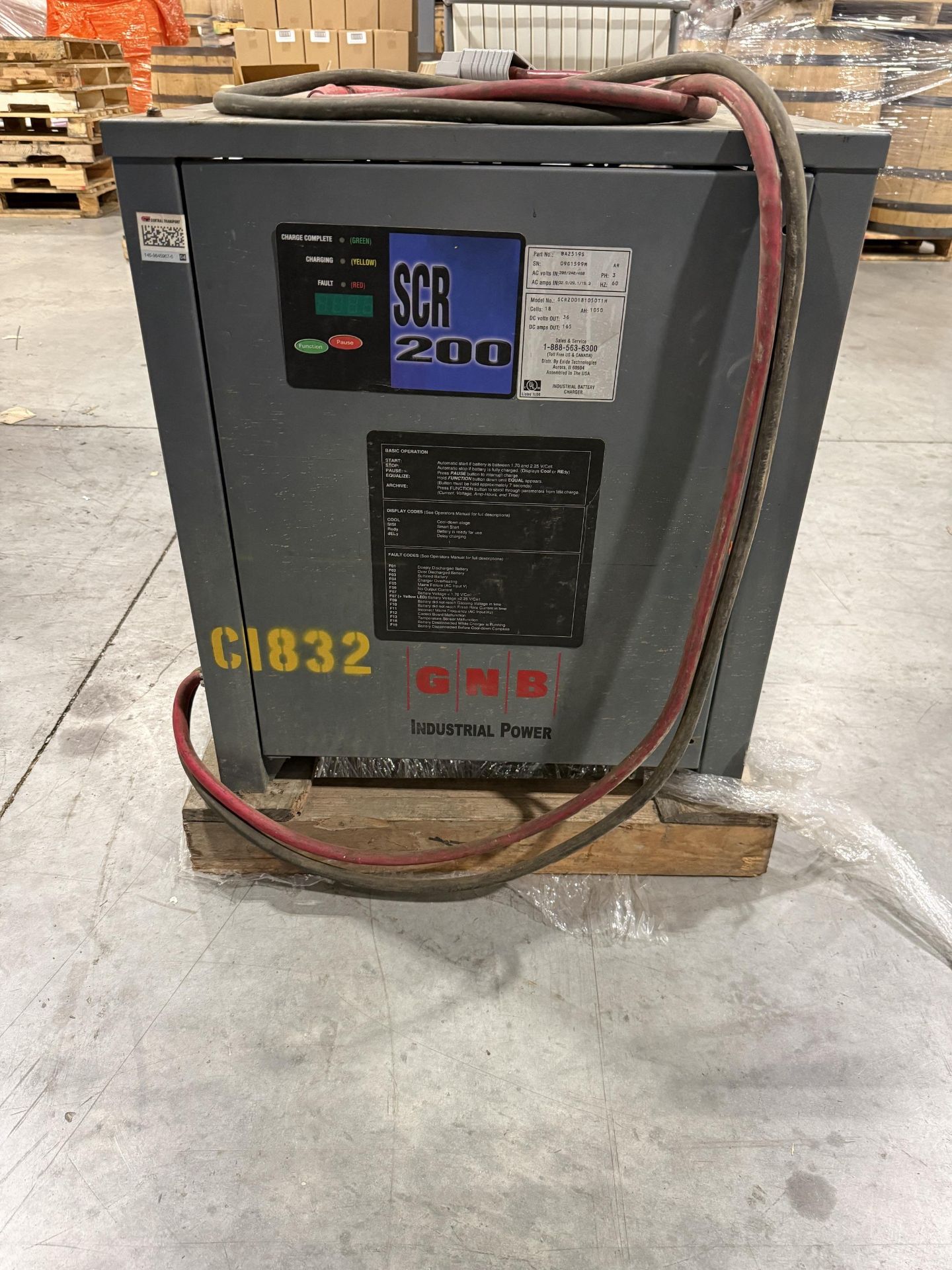 Exide Technologies Model SCR200181050T1H 36 Volt Battery Charger, 208/240/480 V, S#09G1599M