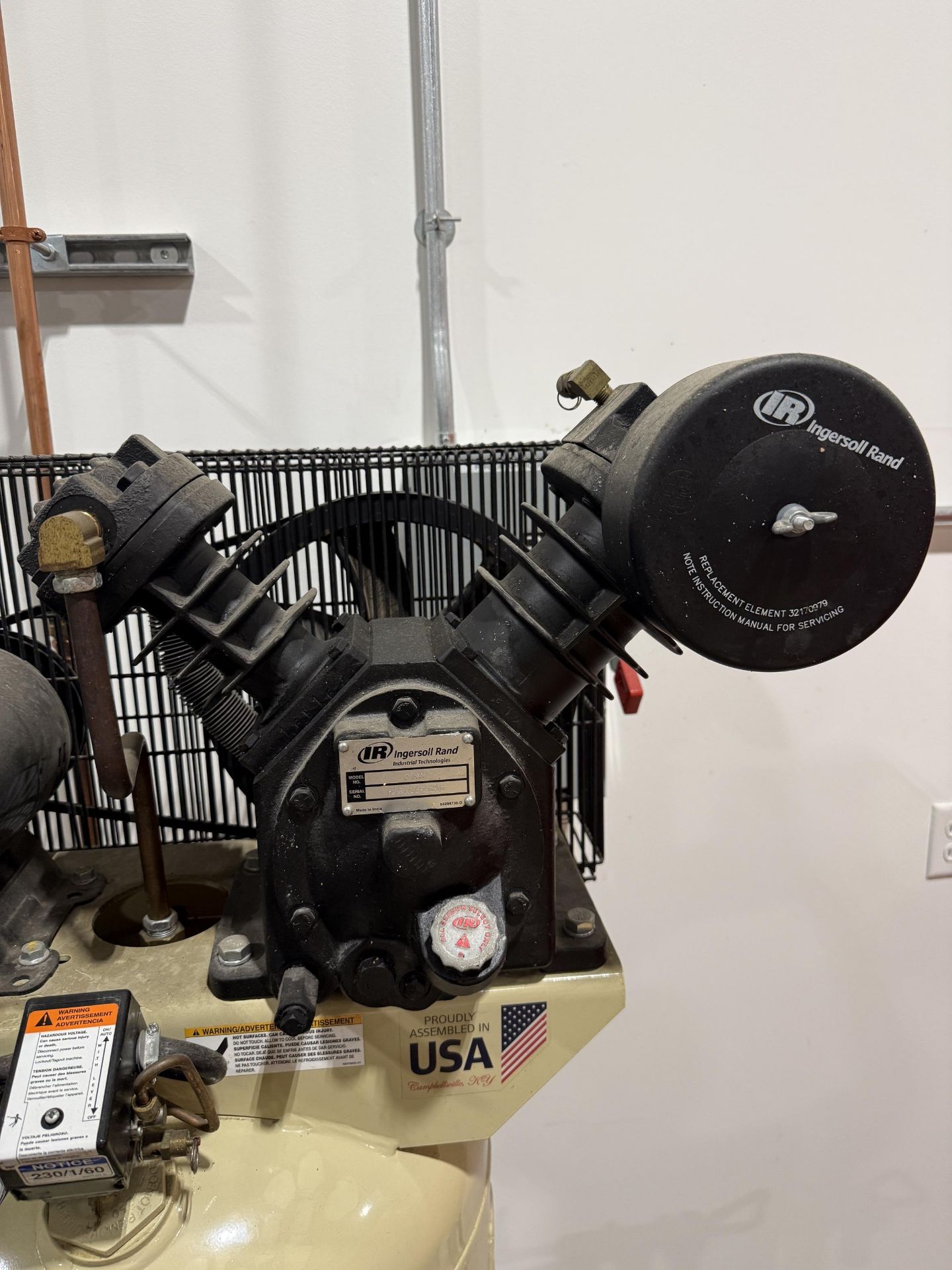 Ingersoll Rand Model 2340L5-V 5 HP Two Stage cast Iron Air Compressor 60 Gallon Tank, 230 Volts, S# - Image 3 of 8