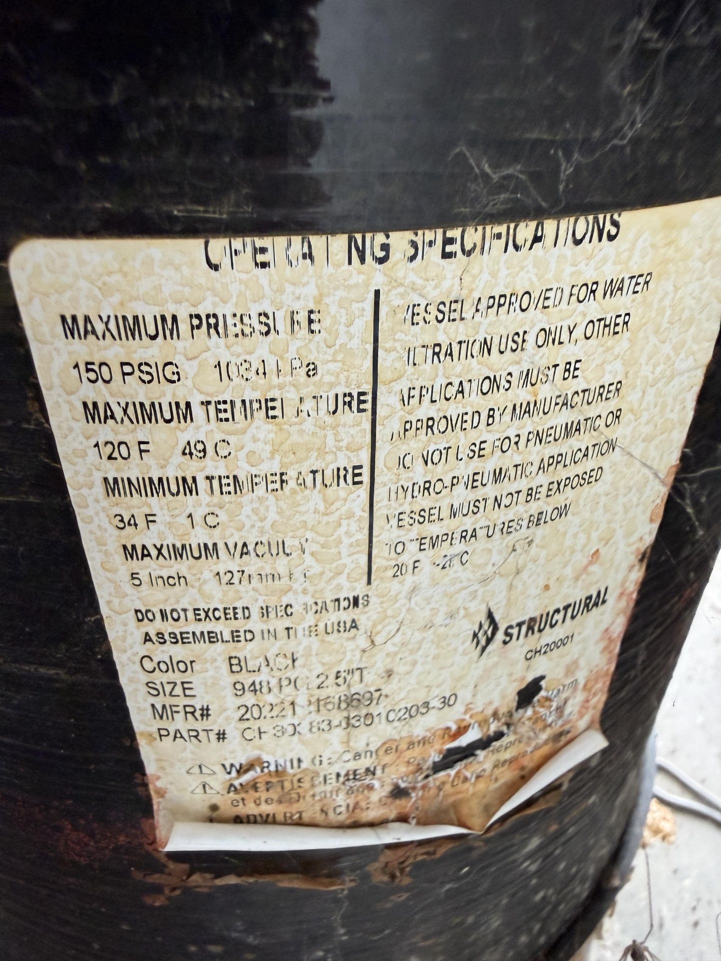 Nelson Model CH30383-0301C203-30 Water Conditioner with Brine Tank- Water Conditioner Tank Approx 4' - Image 6 of 6