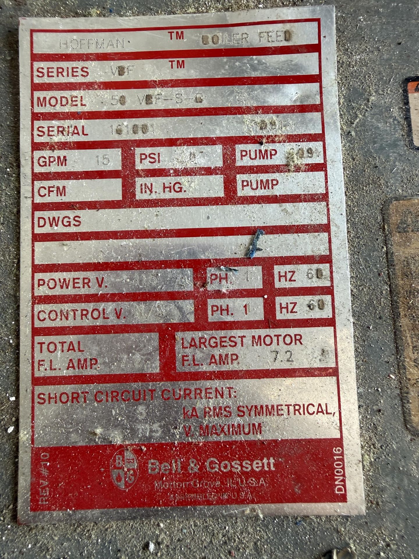 Hoffmann Model 50 VBF-S-R Boiler Feed Tank and Pump- Tank 50 Gallons- Pump- 1/3 HP, 3450 RPM, 208- - Image 5 of 5