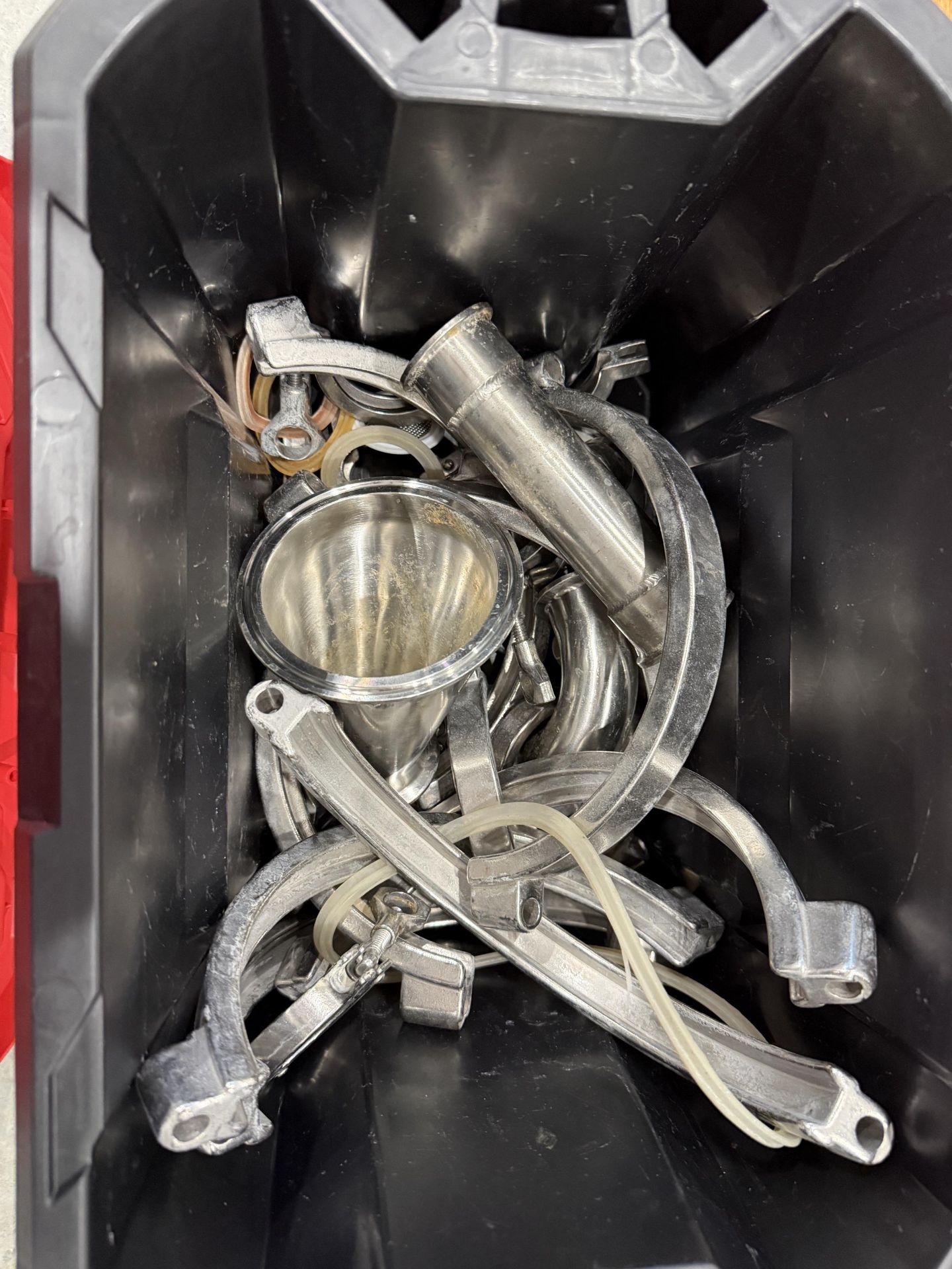 Lot of Stainless Steel Clamps, Fittings- QTY (4) Totes - Image 4 of 5
