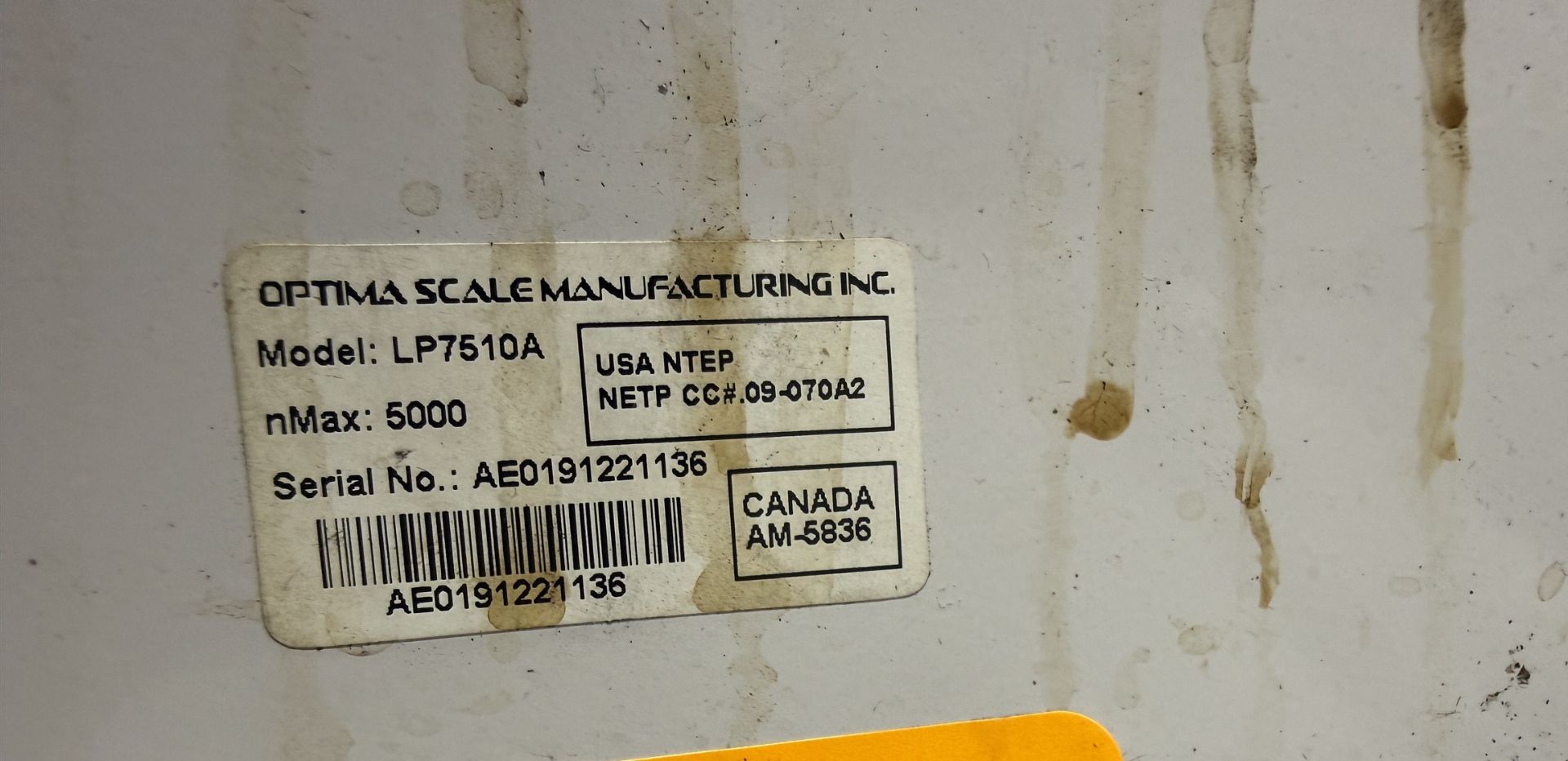 Optima Scale Manufacturing Inc Model LP7510A Floor Scale- Platform Approx 4' L X 4' W, S# - Image 3 of 3