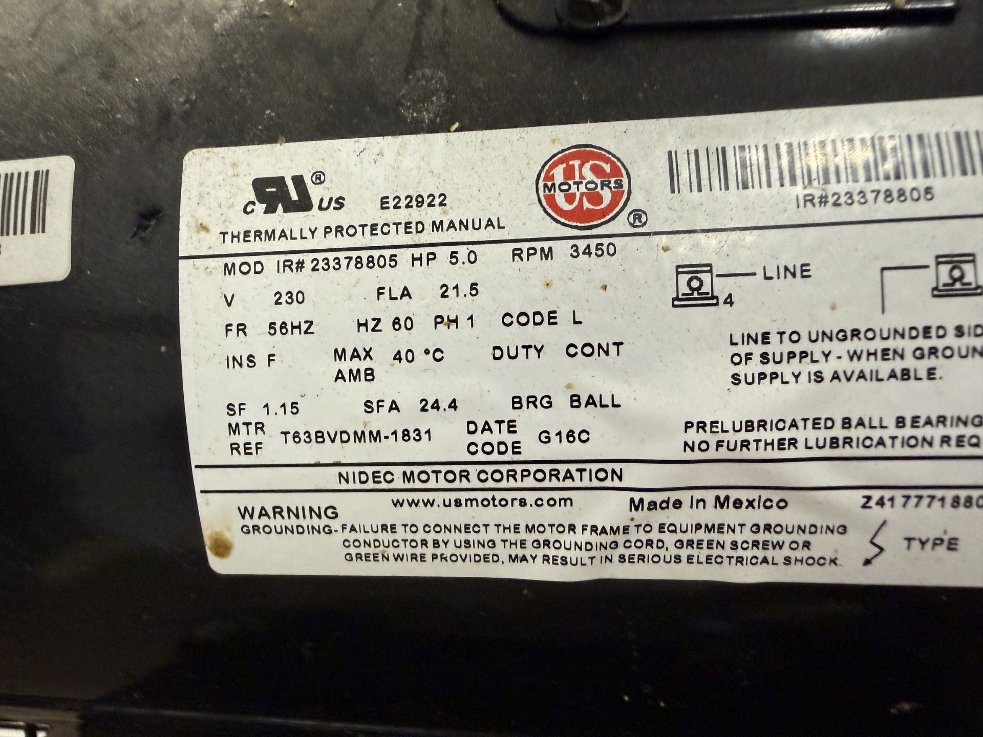 Ingersoll Rand Model 2340L5-V 5 HP Two Stage cast Iron Air Compressor 60 Gallon Tank, 230 Volts, S# - Image 6 of 8