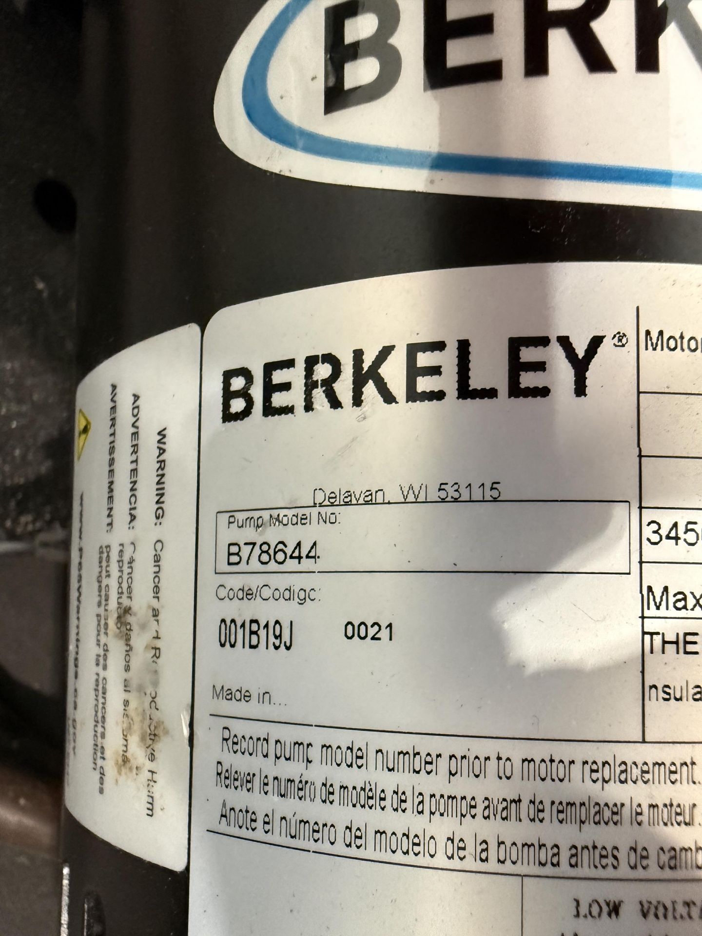 Berkeley Model B78644 Stainless Steel Centrifugal Pump, 2 HP, 3450 RPM, 208-230/460 V, S#7194105 - Image 3 of 4