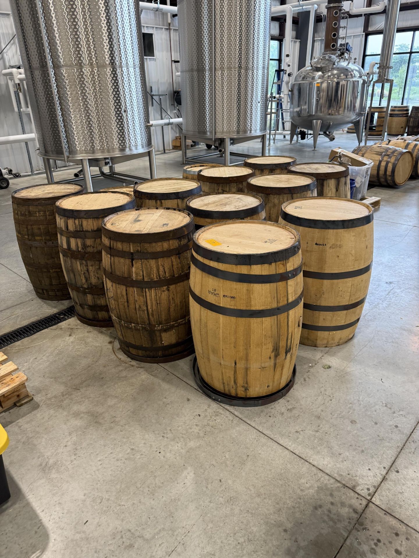 Whiskey Barrel- QTY (11) 53 Gallon, QTY (3) 25 Gallon