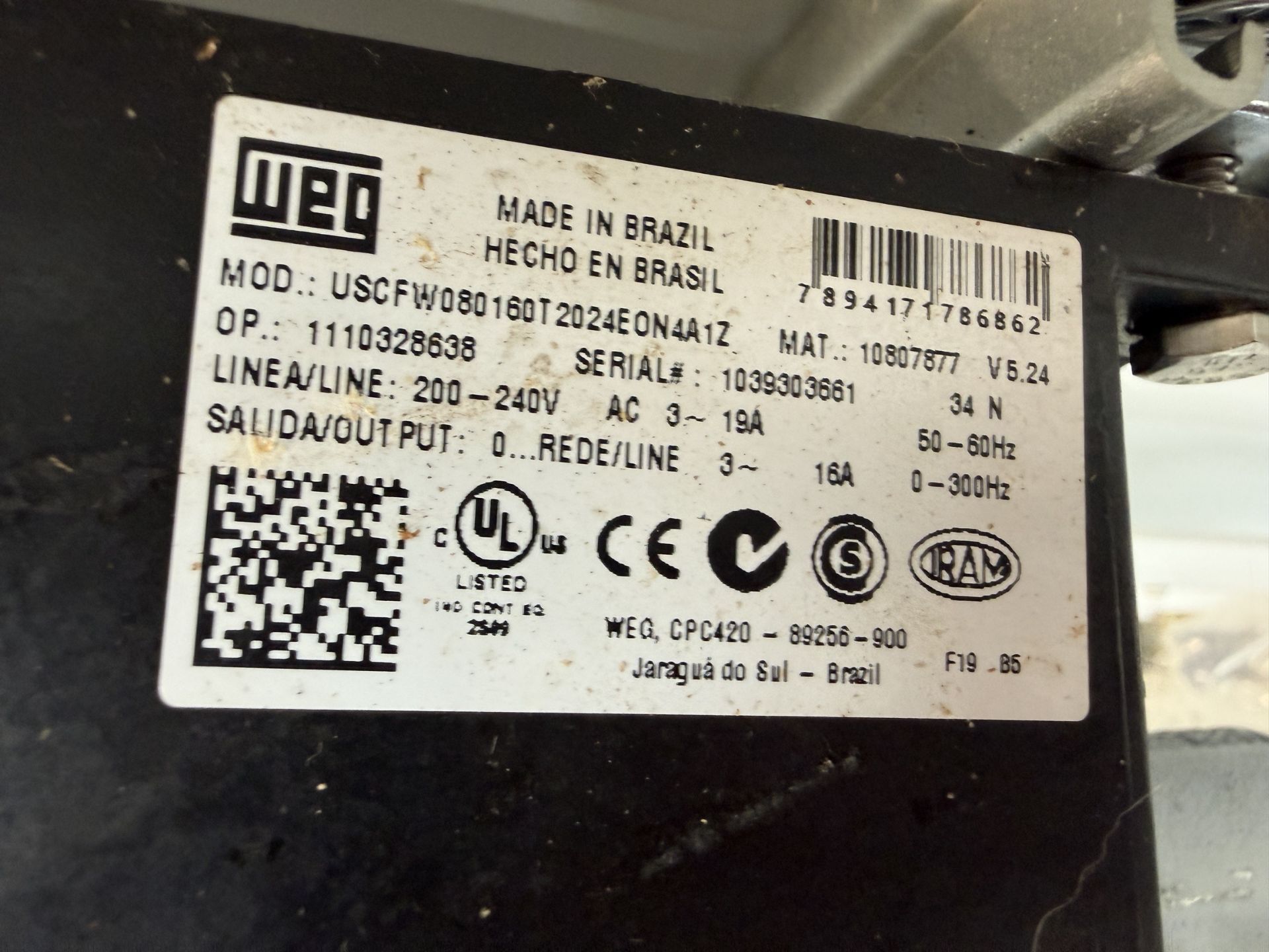 WEG Model USCFW080160T2024E0N4A1Z VFD- QTY (2), 200-240 V, S#1039303661, 1044697133 - Image 3 of 4