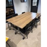 Wooden Table- QTY (2) With Chair- QTY (6)- table Approx 7' L X 2' W X 2'5" Tall On Casters