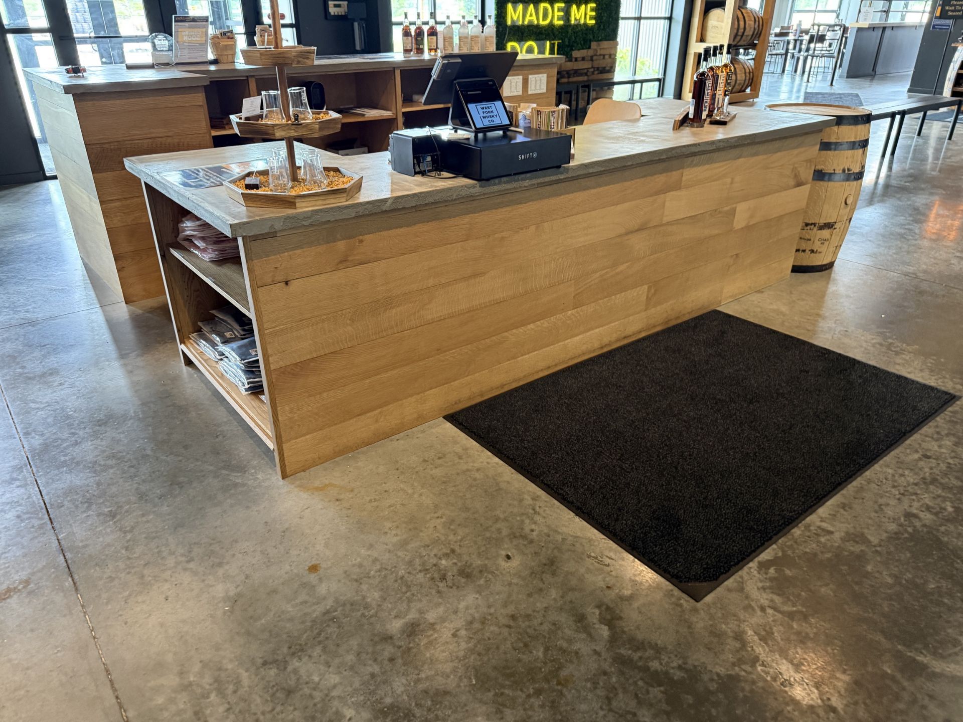 U Shaped Wooden Host Station with Concrete Top- overall Dims Approx 125" L X 45" W X 35" Tall