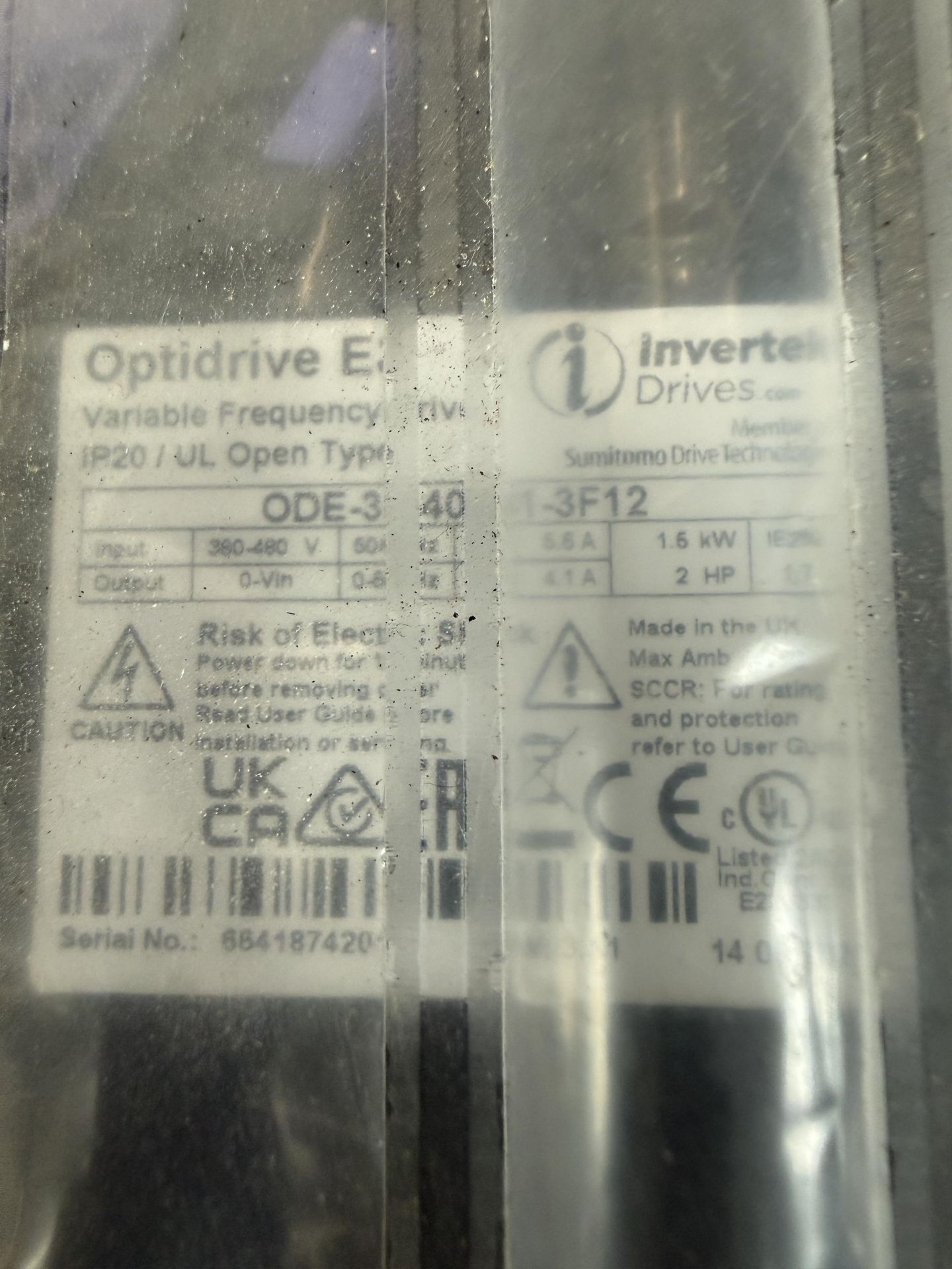 Lot of Optidrive Model ODE-3-140041-3F12 2 HP VFD, 380-480 V- QTY (2), Lenze AC Tech Model - Image 3 of 8