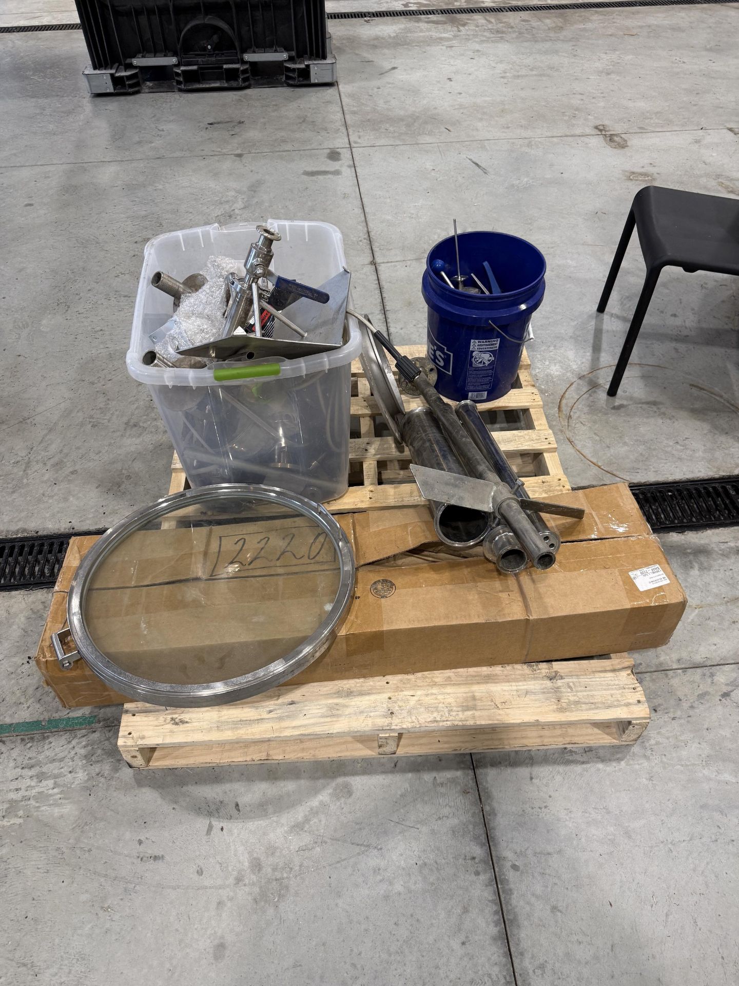 Lot of Stainless Steel Fittings- Glass Manway Door, Misc Piping, Valves, Clamps