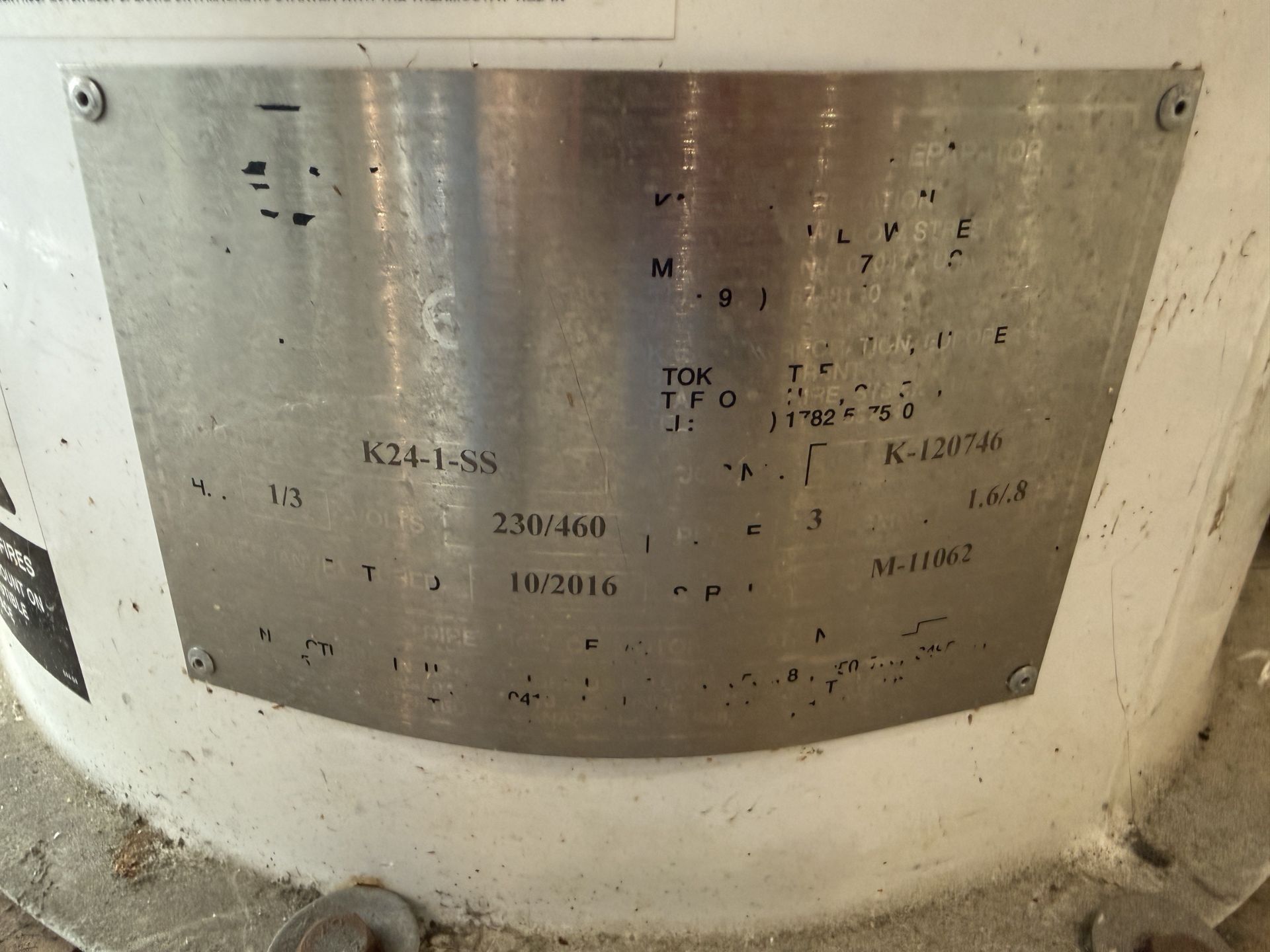 2016 Kason Model K24-1-SS 24" Screener, 1/3 HP, 230/460 V, S#K-120746 - Image 6 of 6