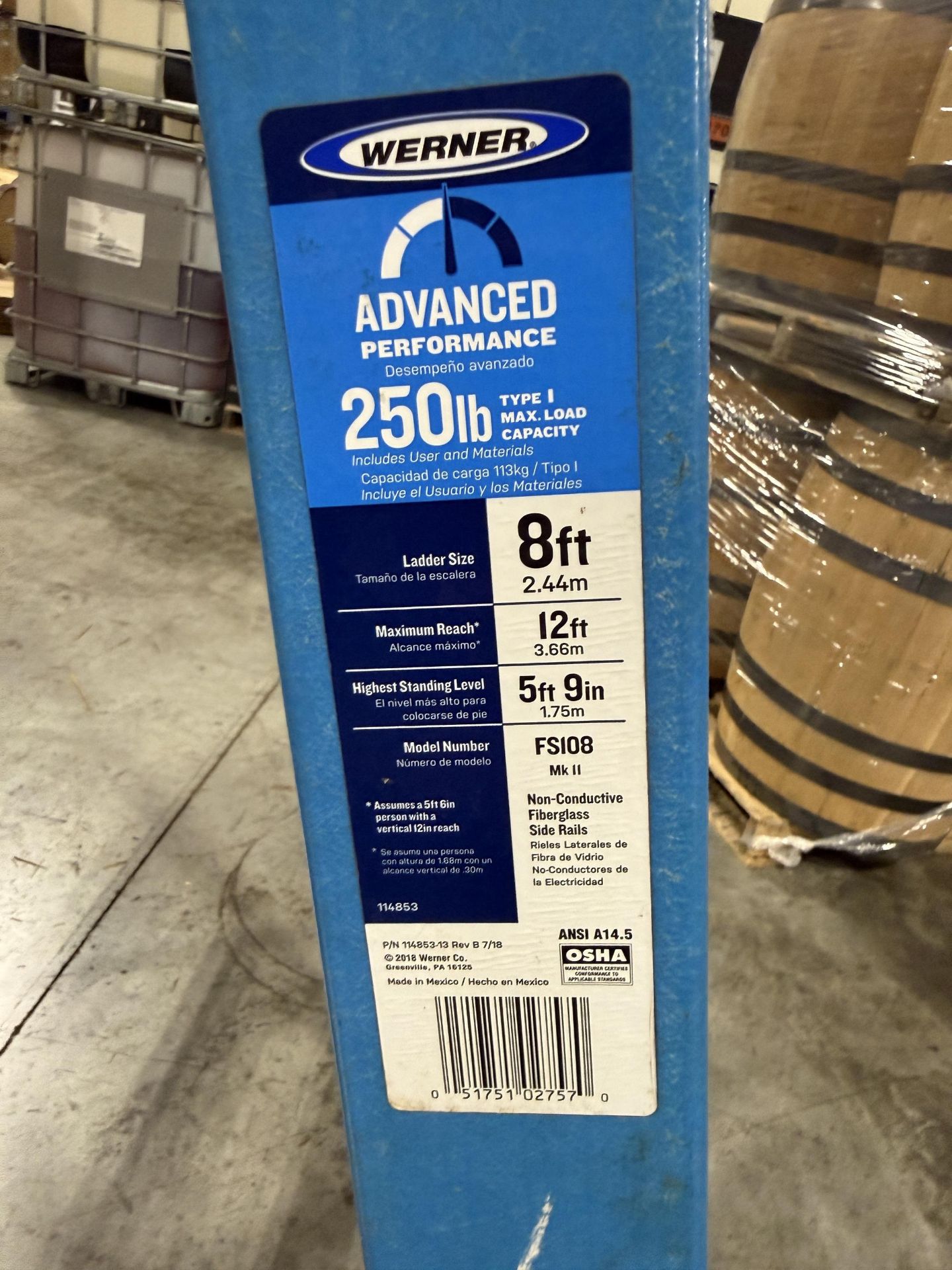 Werner Model FS108 8' Ladder- 250 LBS Capacity - Image 2 of 2