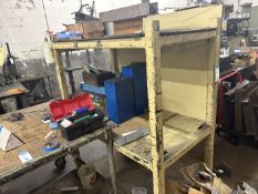 {LOT} HD Two Teir Shelving Unit w/ Contents C/O: Bits, Hardware, and Parts Bins