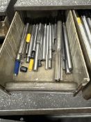 {LOT} (3) Metal Shelving units w/ Contents c/o: Bits, Misc. Metal , and Hardware