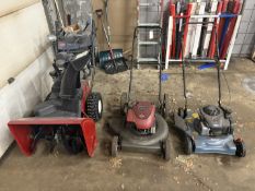 {LOT} Toro Power Max #826OXE Gas Powered Snowblower and (2) Gas Powered Walk Behind Mowers