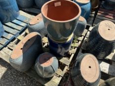 {LOT} (3) Asst. Clay Planters 14" x 16"h, 13" x 14.5"h, and 10" x 12"h Blue and Turquoise