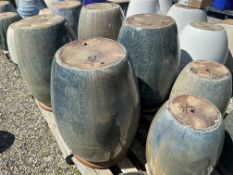 {LOT}(2) Matching Clay Planters 20" x 34"H (Retails NA) Blue Grey