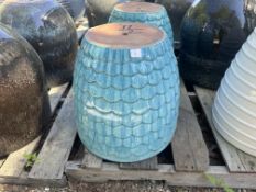 {LOT} (2) Asst. Clay Planters 16" x 18"h (Retails NA) Teal