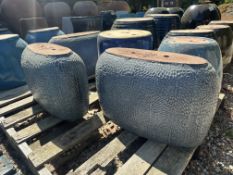 {LOT} (3) Matching Oval Clay Planters 20" x 14.5"h (Retails $225) Blue