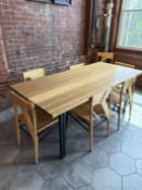 {LOT} (3) Wood Top Metal Base Tables 35" x 35" x 30"H, (2) Wood Top Metal Base Tables 76" x 36" x