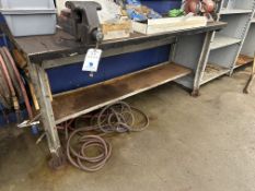 6' Steel Work Bench w/ Columbian 5" Vise, 1/3 HP Grinder, & Air Hose Reel