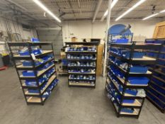 {LOT} (3) Sections of Shelving w/ Asst Components c/o: Hardware, Clamps, Connectors, Adapters,