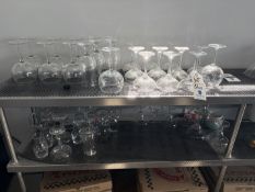 {LOT} Asst. Glassware on 2 Shelves (No Shelves)