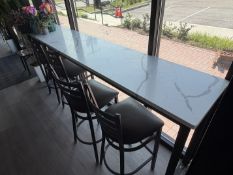 (2) Matching Bar Height Tables w/ Metal Frame and Stone Top Table 106" x 20" x 42"H (No STOOLS)