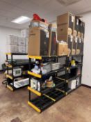 Lot Comprising (4) Shelving Units w/ Assorted PPE Including Hard Hats, Coveralls, Ear Plugs, Gloves,