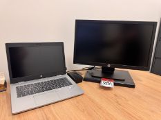 Lot Comprising HP Probook 640 G5 Laptop w/ Dock, HP Flatscreen Monitor, and Logitech Wireless