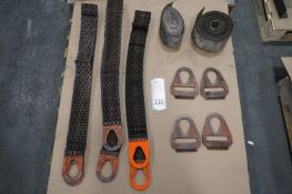 Skid of Chain Metal Straps, Lift Hooks, and (2) Straps