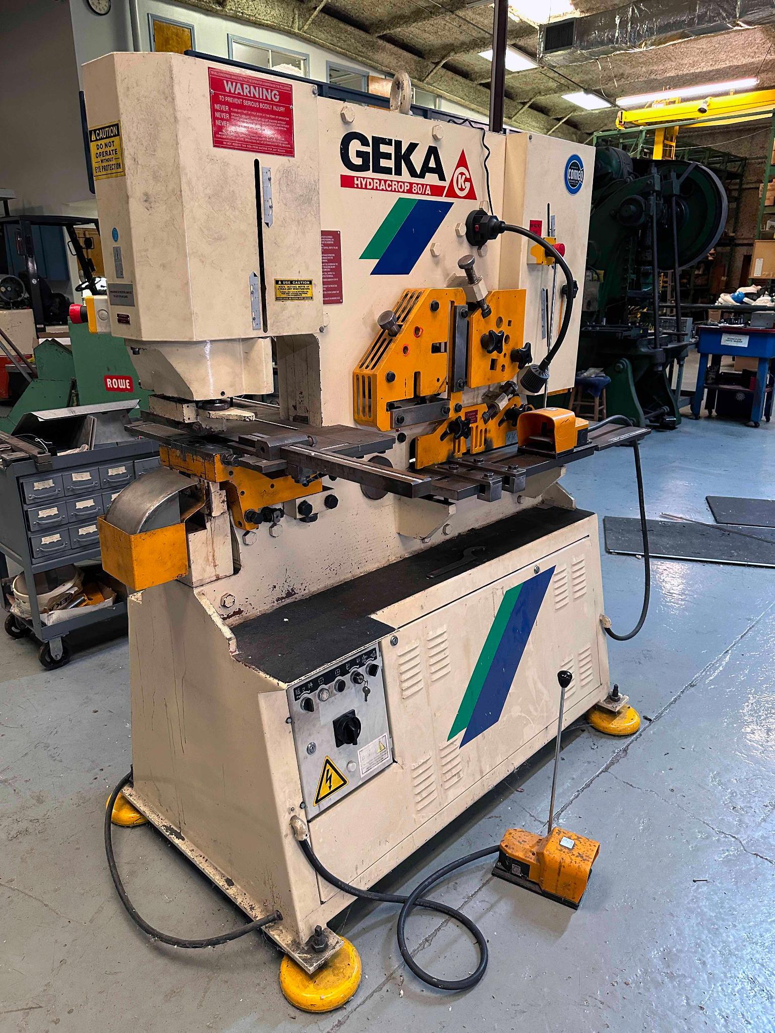 IRONWORKER, GEKA MDL. HYDROCROP 80/A, Mfg. 2001, 5" x 5" x 1/2" angle, 18' x 5/8" flat bar cap., 1-3