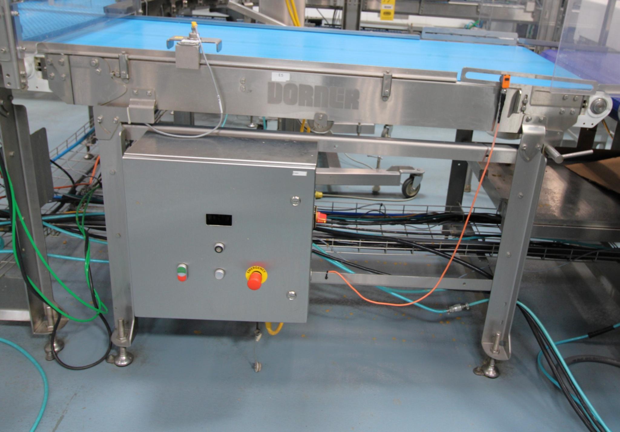 PLASTIC FLAT BELT CONVEYOR, Mfg. 2022, Dorner AquaGard 7350 conveyor package, 28"W. x 70"L., power p