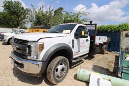 TRUCK, FORD F-550, Mfg. 2019, 2-door, w/ 14' General steel flat bed & (2) 8' weather guard tool boxe