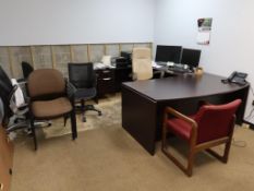 LOT: Contents of (3) Offices, Includes: Desks, File Cabinets, Office Chairs, Monitors, (2) 5-Drawer