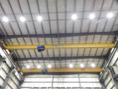 EMH/MHT 10-Ton Bridge Crane, Single Girder, Top Ride, Pendant Control, EMH 10-Ton Hoist, Approx. 50'