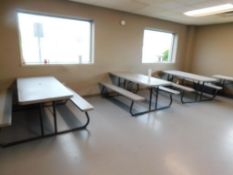 LOT: Contents of Lunch Room: Samsung Refrigerator, Sharp 50" TV, (3) Lifetime Picnic Tables, (6) Mic