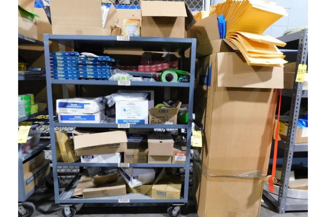 LOT: Jamco 5-Tier Shop Cart w/ Packing List Envelopes, Strapping Tape ...