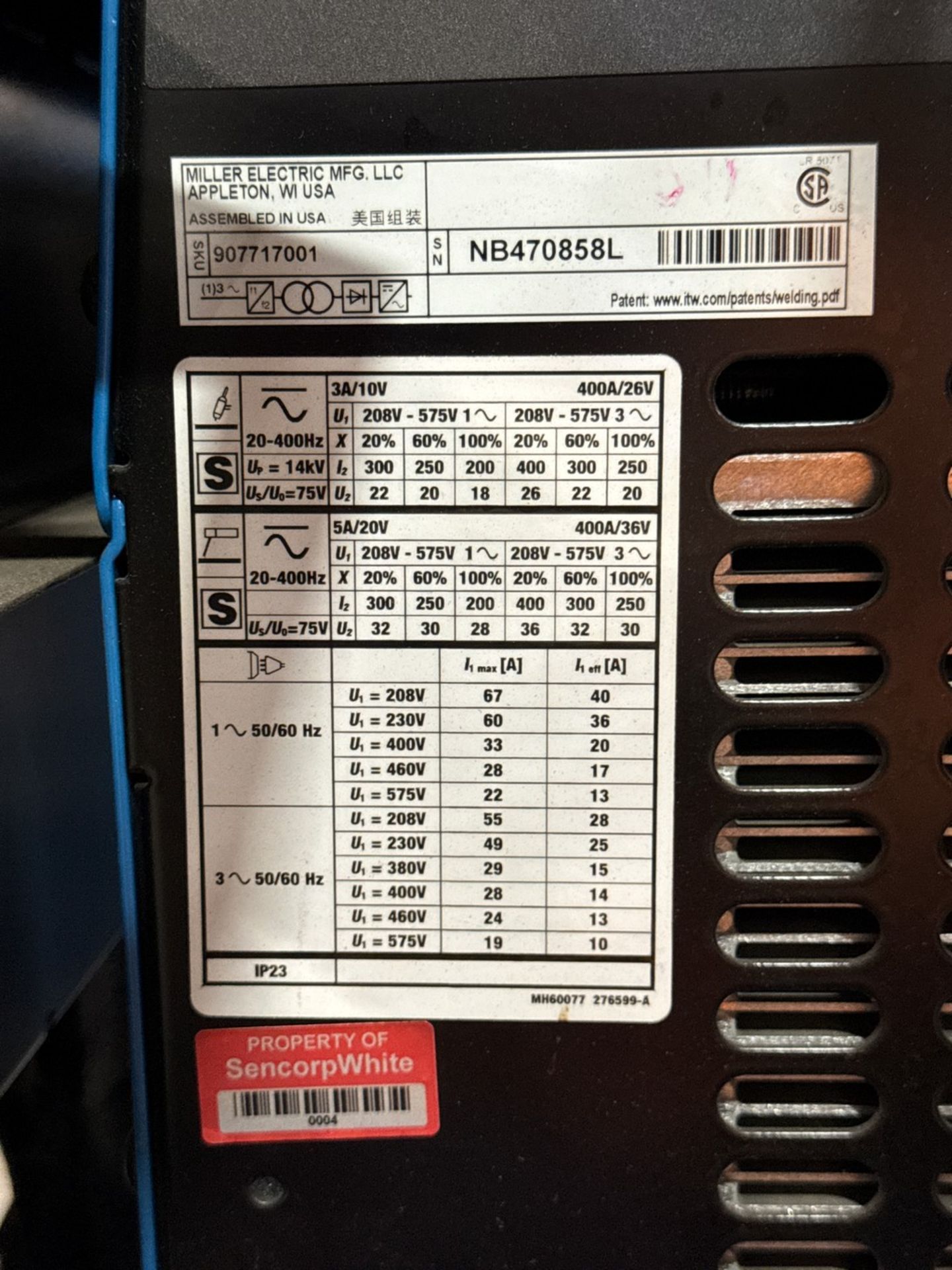 2021 Miller Dynasty 400 Tig/Stick Welder - Image 9 of 9