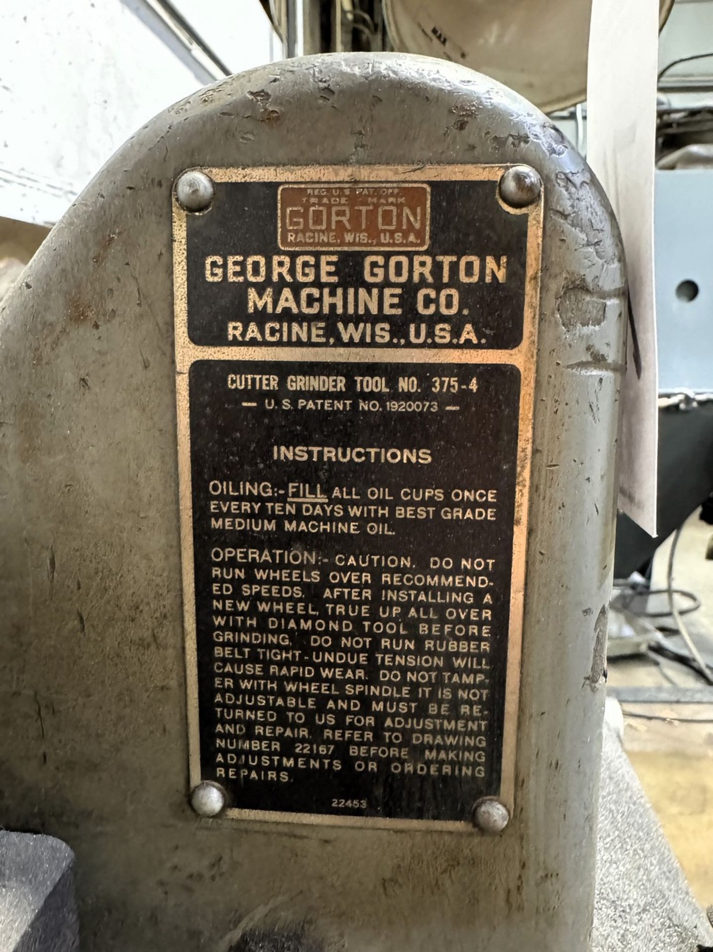 Gorton Cutter Grinder Tool No. 375-4 5/8" Capacity - Image 7 of 7