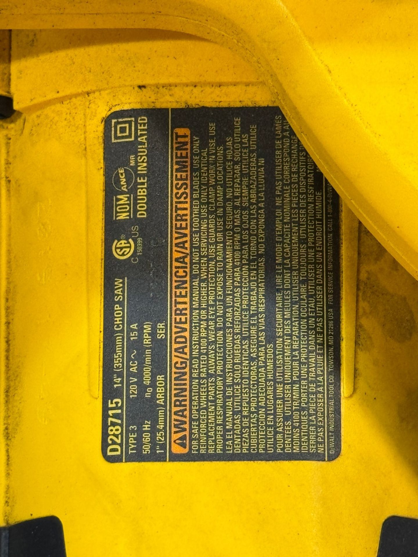 Dewalt 14" Chop Saw Model: D28715 - Image 5 of 5
