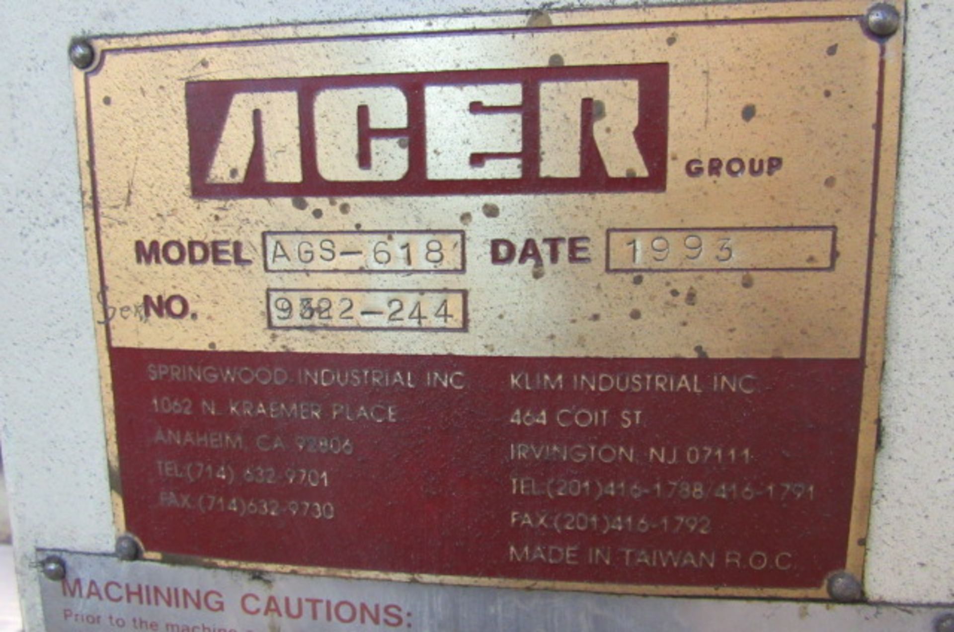 Acer Supra 618 Hand Feed Surface Grinder w/ 6" x 18" Magnetic Chuck - Image 5 of 5