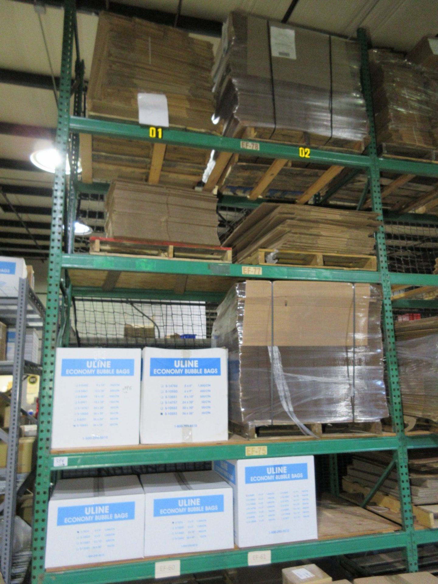 Uline Box Racking Lot of Packaging Supplies on (7) Sections of Pallet Racking. Cardboard ...